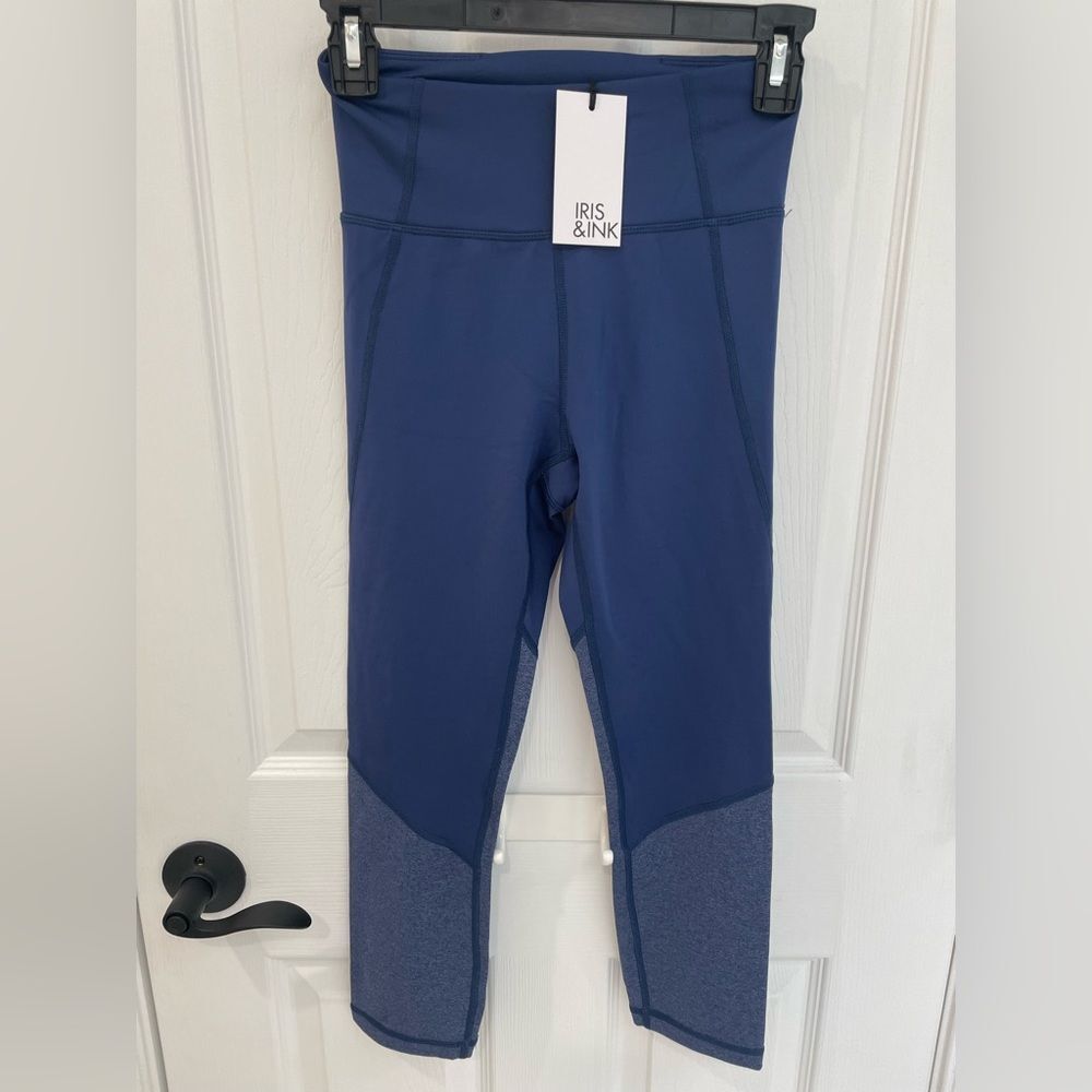Iris & Ink Athletic Crop Leggings Navy Heather Patriot Blue Women’s Size S - Picture 2 of 6